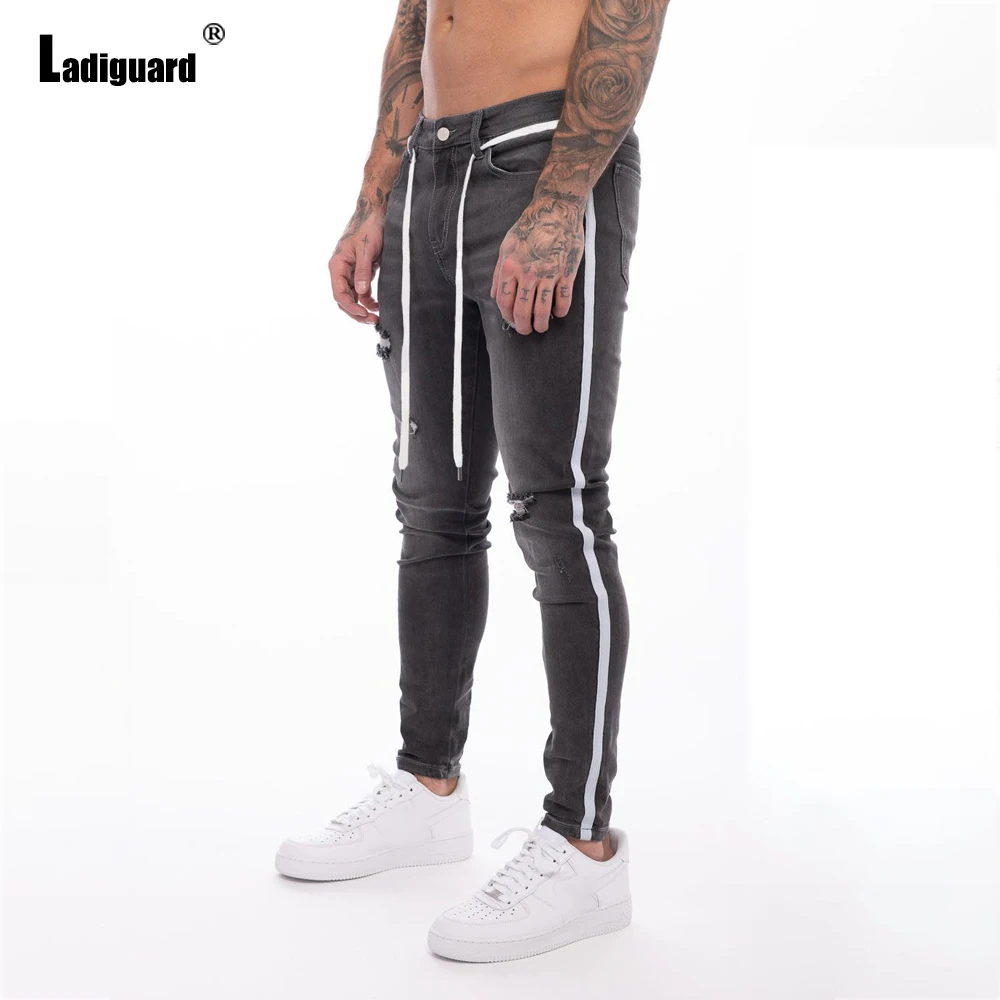 Ladiguard 2022 Summer Mens Pocket Design Jeans Simple Classic Fashion Skinny Denim Trousers Male Casual Drawstring SweatPants