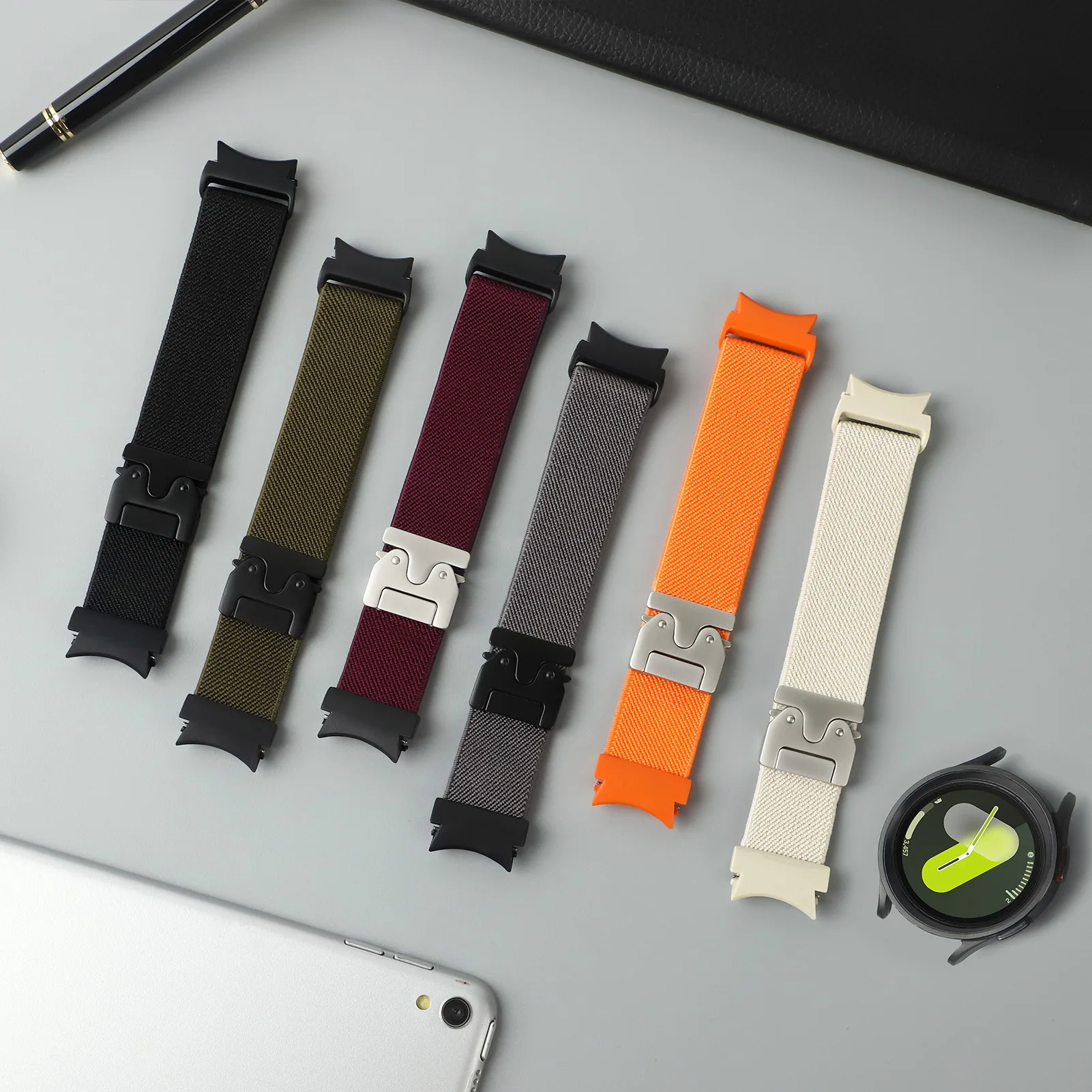 Фото Ремешок без зазоров для Samsung Galaxy Watch 7 FE 6 4 Classic 5 pro 44 мм 40 мм 47 эластичный нейлоновый парашютный браслет Samsung Watch 7 ремешок №2