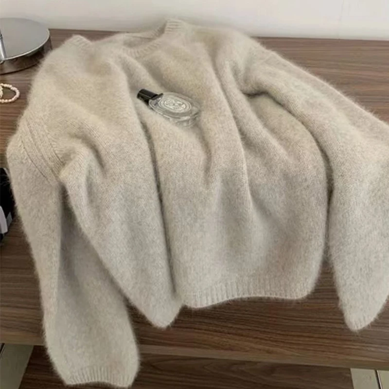 

Autumn And Winter Sweater Women Slouchy Crew Neck Sweater Inner Thickened Knit Top Soft Winter Undercoat