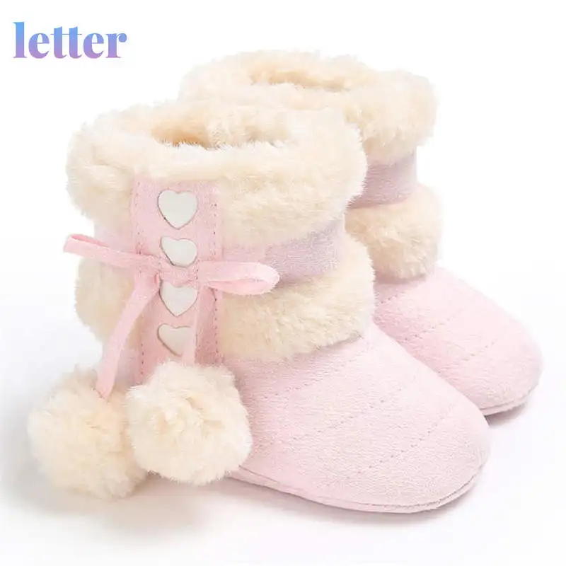 

Winter Snow Baby Boots 7-Colors Warm Fluff Balls Indoor Cottton Soft Rubber Sole Infant Newborn Toddler Baby Shoes