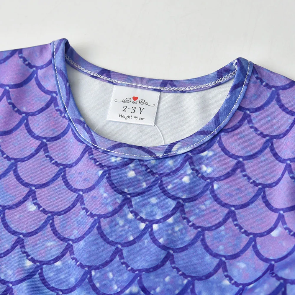 DXTON Autumn Long Sleevel Kids Dresses Mermaid Print Princess Tutu Dress Layer Mesh Tulle Vacation Outside Girls Clothing 3-8Ys