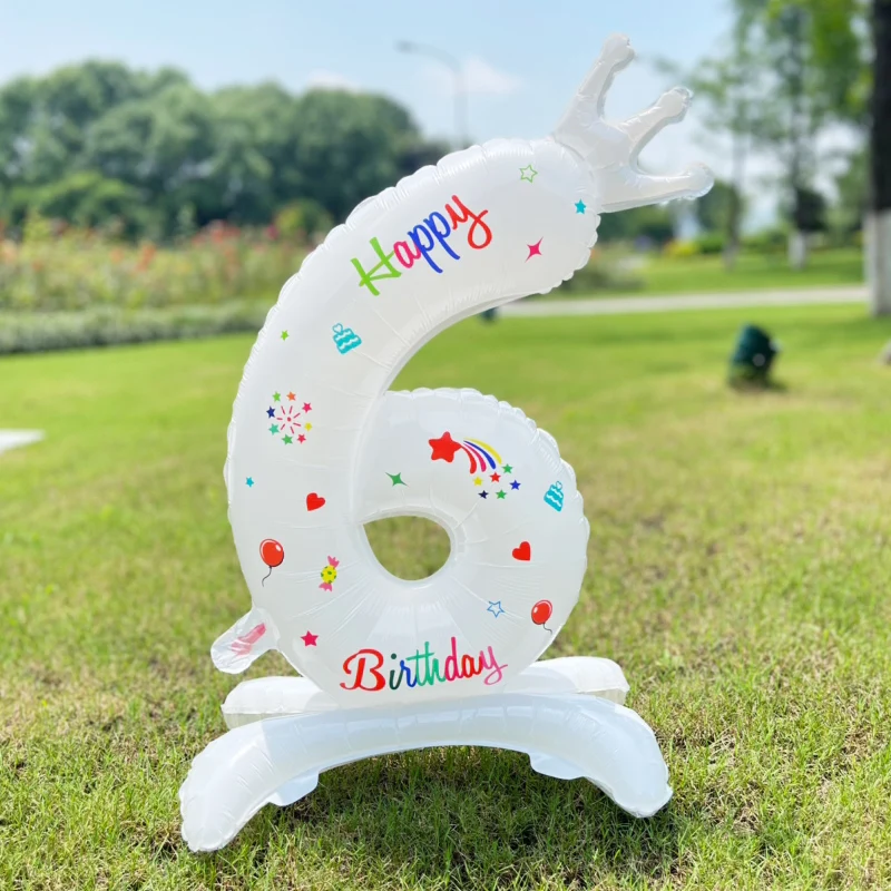 32Inch White Stand Number Balloon Mini Crown 0 1 2 3 4 5 6 7 8 9th Birthday Party Decoration Baby Shower Kids Toys Helium Globos