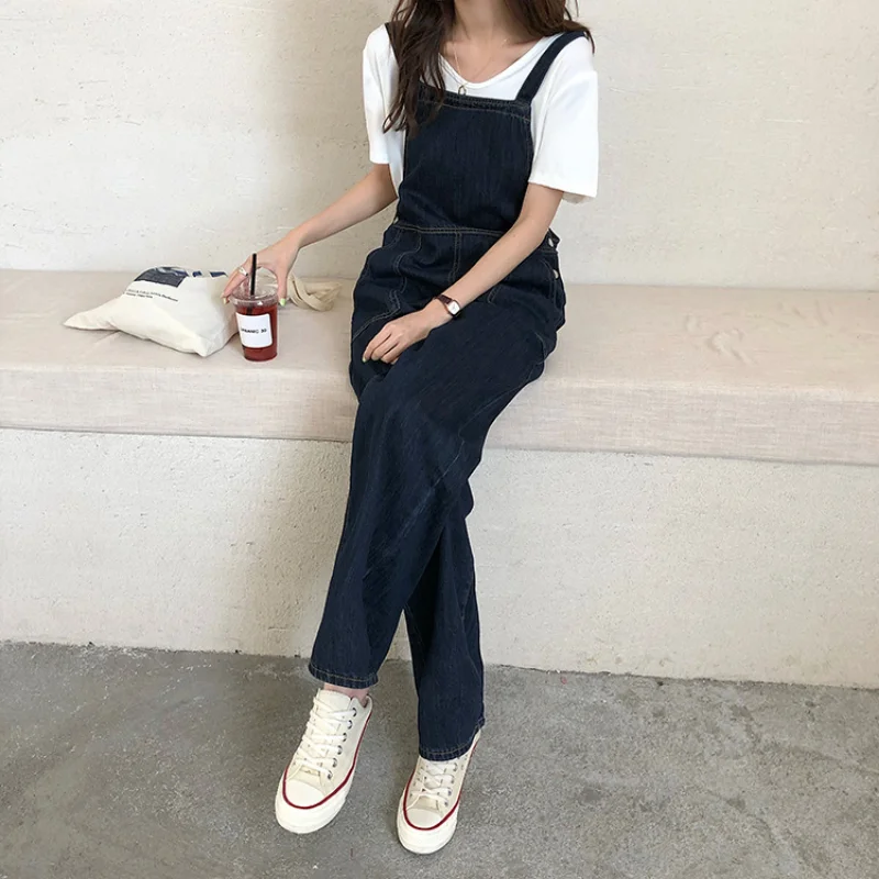 Denim Strap Pants Spring Summer 2023 New Korean Style Women's Vintage Port Style Ins Loose Straight Leg Wide Leg Floor Towers