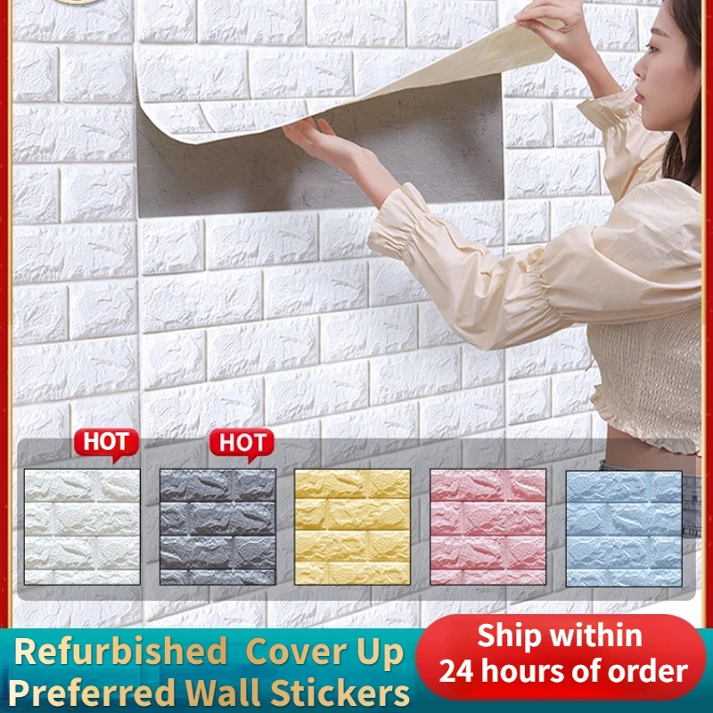 

70X77CM 3D Foam Wall Sticker Wallpaper DIY Home Room House Decoration Self Adhesive For Protect Kids Child Bedroom White Brick