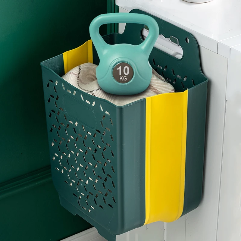 

Wall Mounted Laundry Basket Foldable Clothes Storage Basket Bathroom Hollow Laundry Hamper Dirty Clothes Sundries Organizer