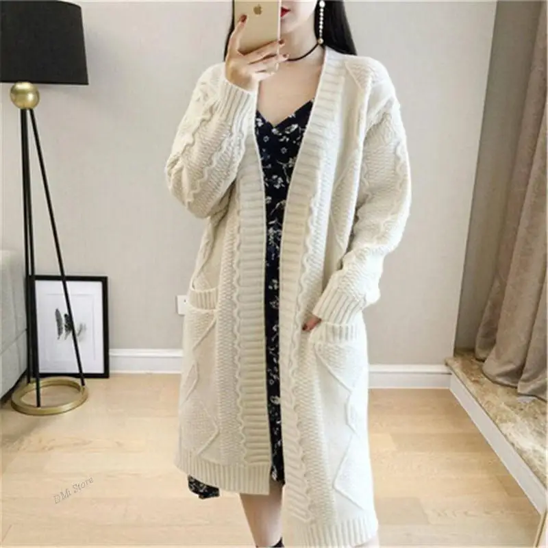 

DIMI Korean Knit Jacket Sueter Mujer Solid Coat Women Long Cardigans for Autumn Winter Warm Oversize Long Cardigans Poncho