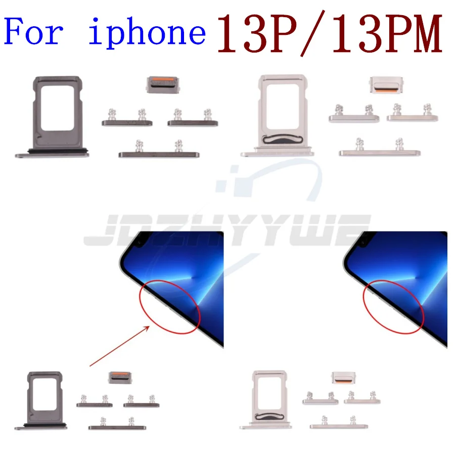 

10Set/Lot For Iphone 13 Pro Max Outside Side Key Volume Mute Power-On Button SIM Single Double Card Key Replacement Parts