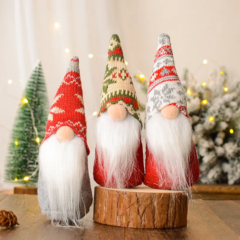 

LuanQI Snowflake Knitted Faceless Doll Red Green Christmas Tree Hanging Pendant Christmas Decoration for Home Navidad kids Gifts