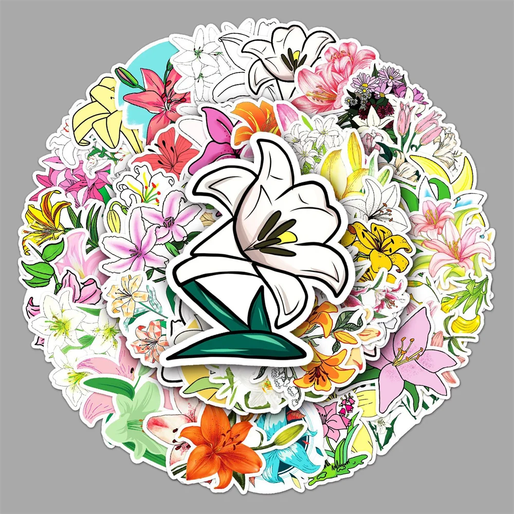 

10/30/50PCS Lily Graffiti Sticker Cartoon Creative Sticker Desk Guitar Computer Refrigerator Car Waterproof Sticker Wholesale