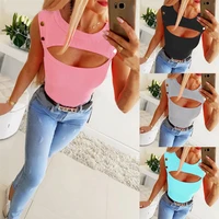 womens solid color sleeveless top with round neck