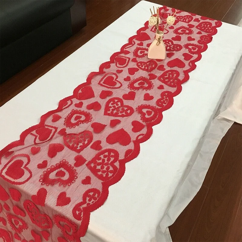 

Red Vintage Lace Table Runner Dresser Scarf Wedding Valentines Day Decor 13"x72"
