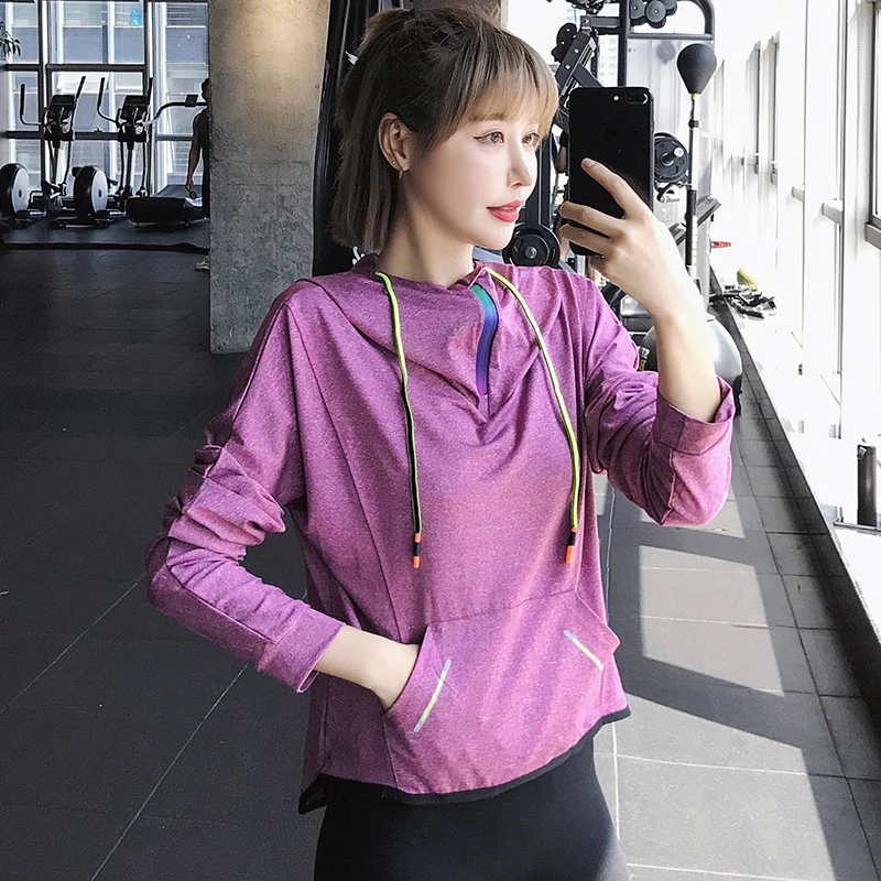 

Women Thin Sport Hoodies Zipper Yoga Shirts Coat Clothes Quick Dry Running Jackets Sweatshirts Girls Gym Workout Hooded Tops