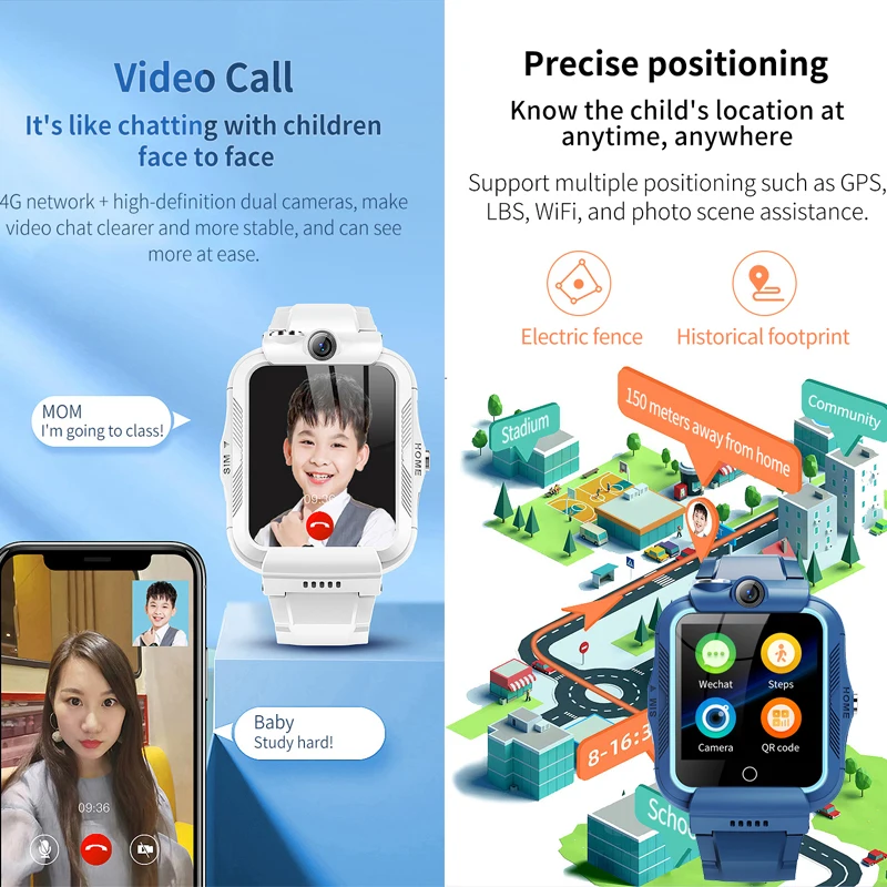 4G Детские умные часы 1 Гб + 8 Поддержка приложения GPS Смарт-часы детские двойная