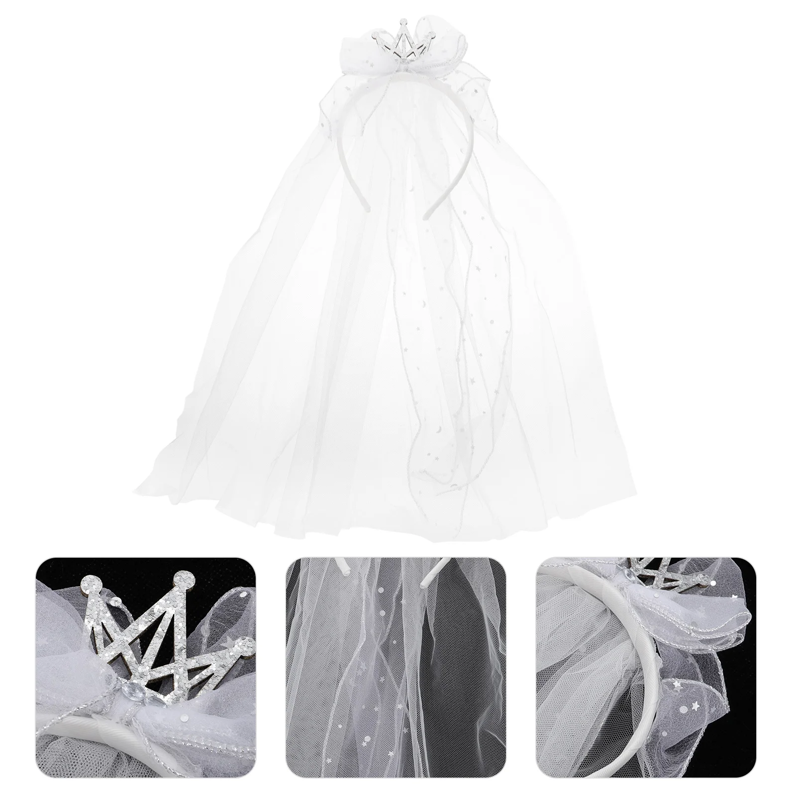 

Birthday Party Children Veil Sequined Crown Crystal Girl Bow Veil Headdress