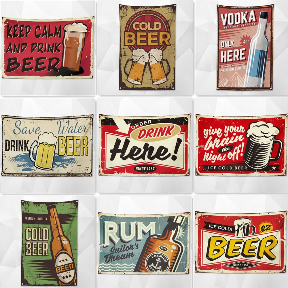 

Vintage Cocktail Wine Poster Wall Hanging Flag Cold Beer Banner Tapestry Bar Pub Club Man Cave Beer House Wall Decor Sticker D4