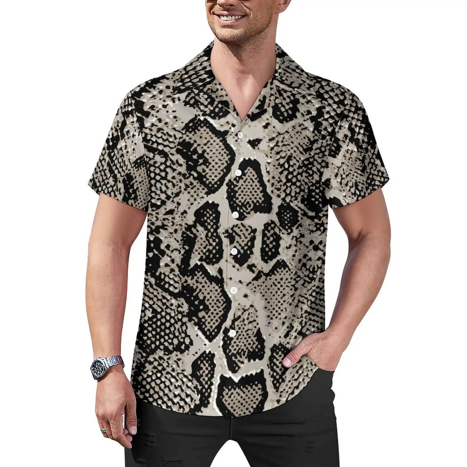 

Python Snakeskin Casual Shirt Animal Print Beach Loose Shirt Hawaiian Novelty Blouses Short-Sleeved Graphic Oversized Clothes