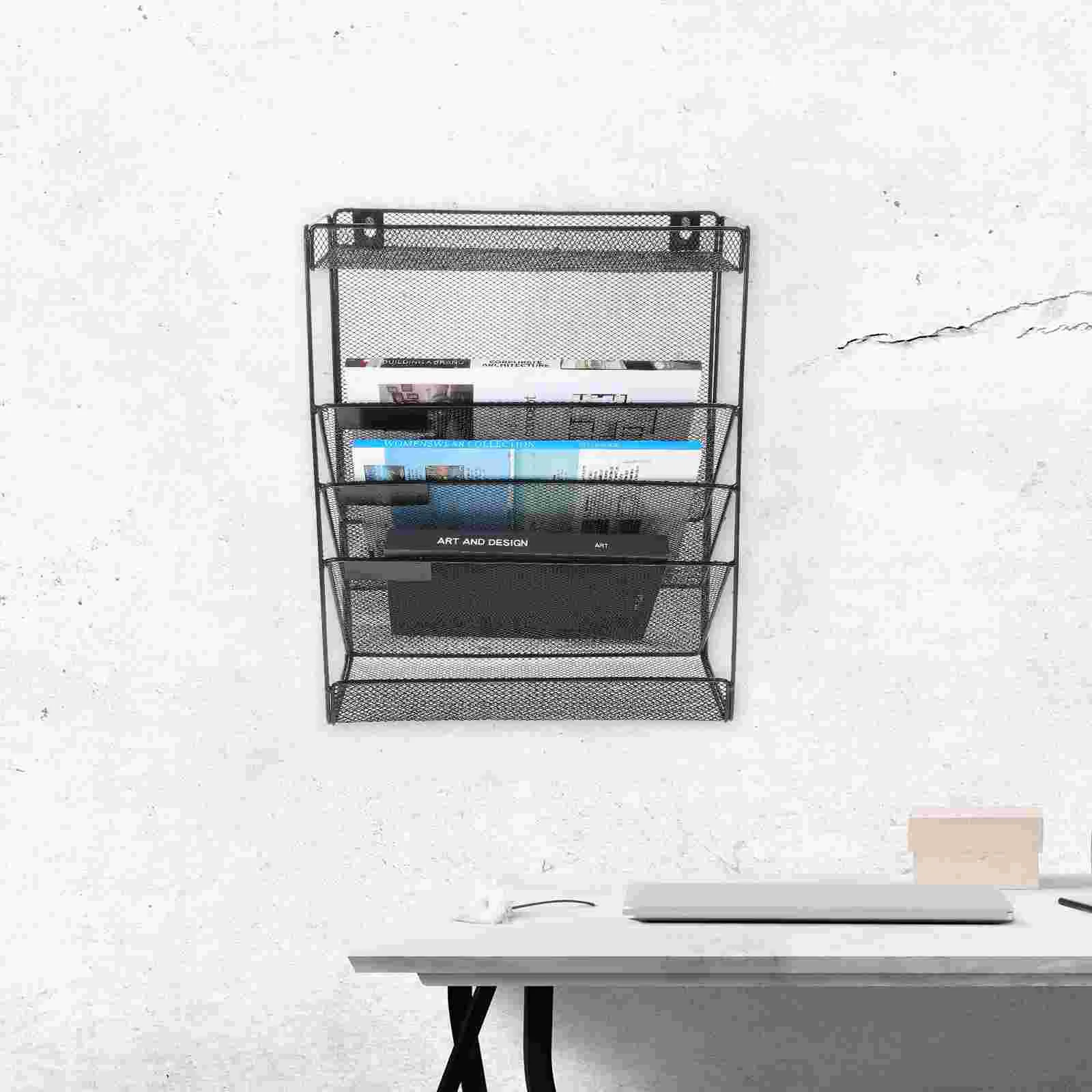 

Настенный органайзер для файлов, держатель, подвесная стойка для магазинов, карманы, крепление в папку, черный металлический карман для офи...