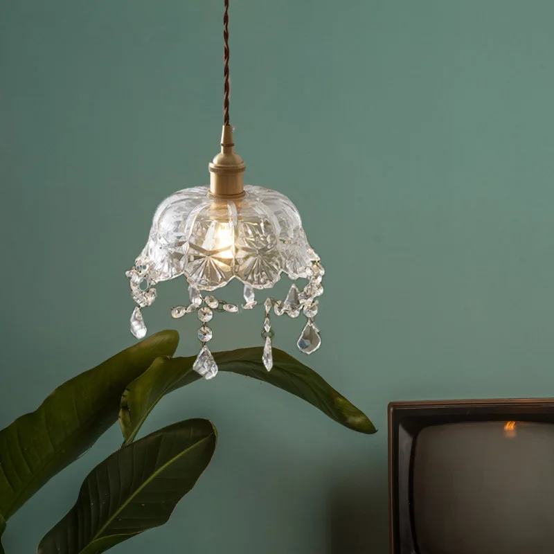 

Modern Glass Pendant Light Crystal Hanging Lamps Restaurant Kitchen Dining Room Drop Lighting Fixture Luminaire Metal Bedside