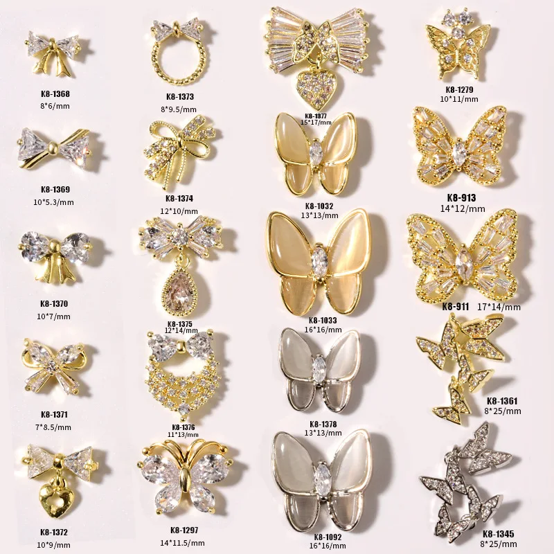 

3pcs/lot Nail Zircon Decoration Cat Eye Stone Butterfly Bows Pendants Gold Alloy Nail Zircon Decoration For Nail Manicure Beauty