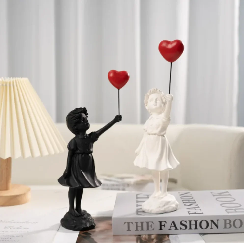 

Estatua de resina Banksy moderna nórdica, decoración del hogar, globo volador, escultura artística de niña, estatuilla, adornos
