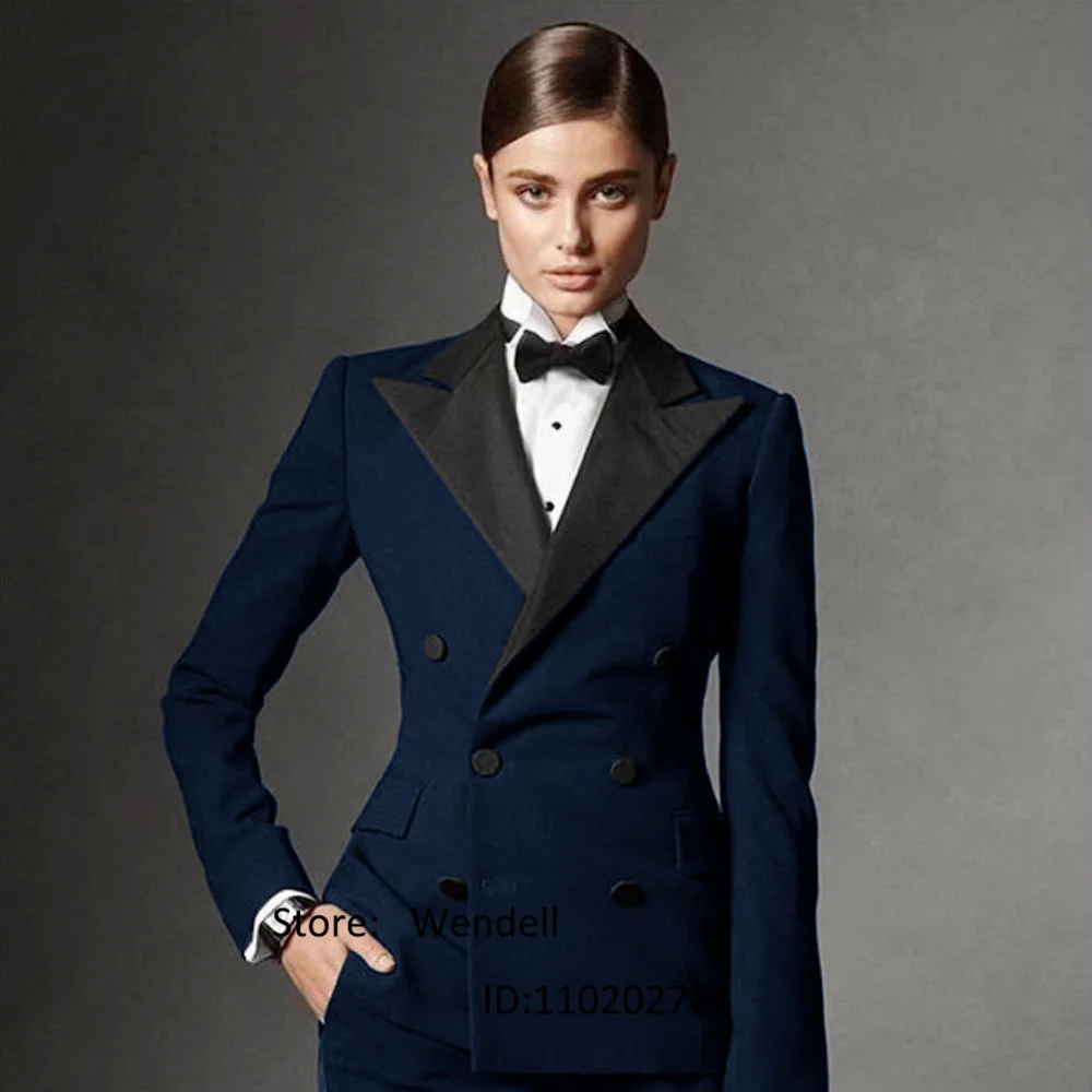 Women's Suit Lapel Collar Double-breasted Dress Luxury Birthday Party Custom 2 Piece Outfit Set Women Pant Suits Trouser Sets