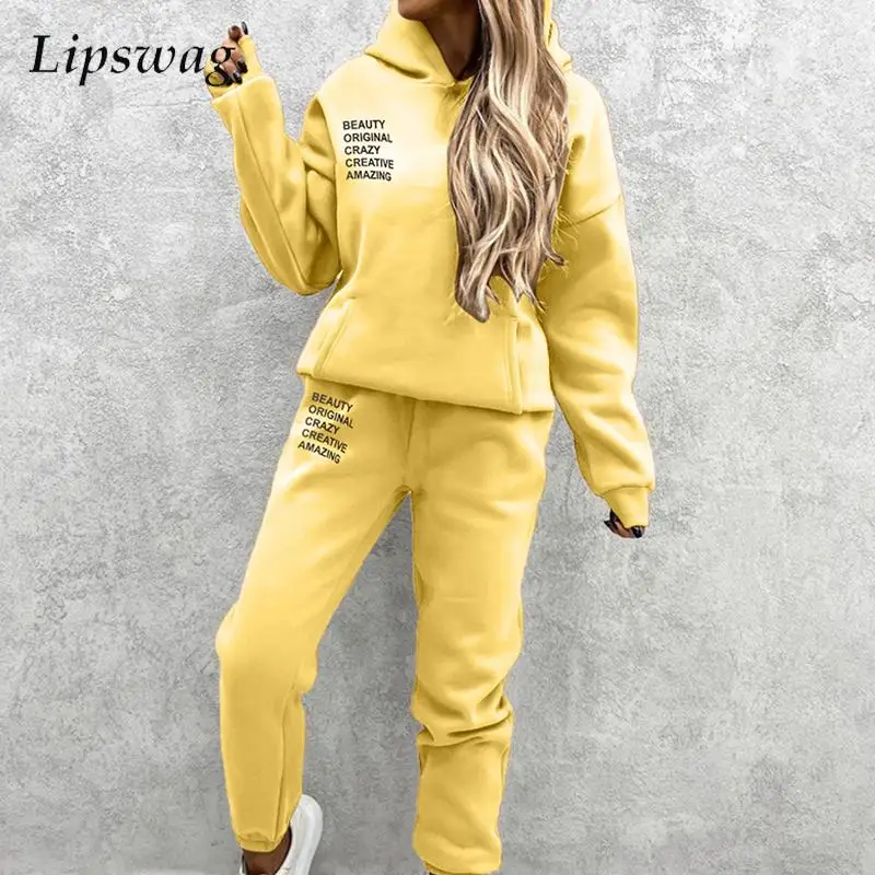 

Женский спортивный костюм с надписью, свитер с длинным рукавом и брюки с капюшоном