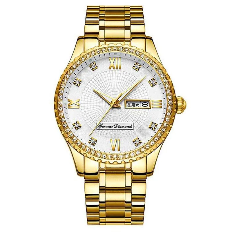 Couple Luminous Calendar Steel Band Clock, Waterproof Diamond Inlaid Luxury Dial, Men And Women Quality Gift Watch