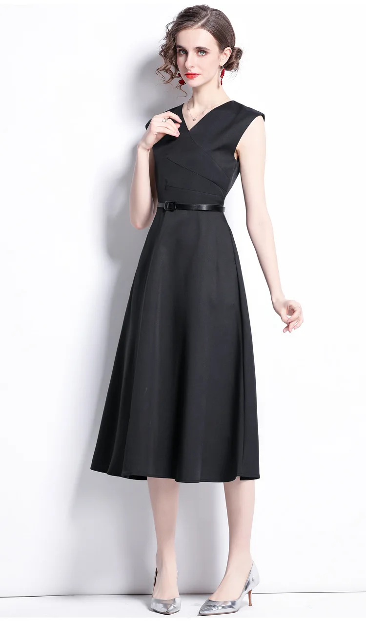 

Retro Lady Little Black Dress New New Fashion Elegant Temperament Slim And Long Daily Wear Wear Black Dress Brand Hot