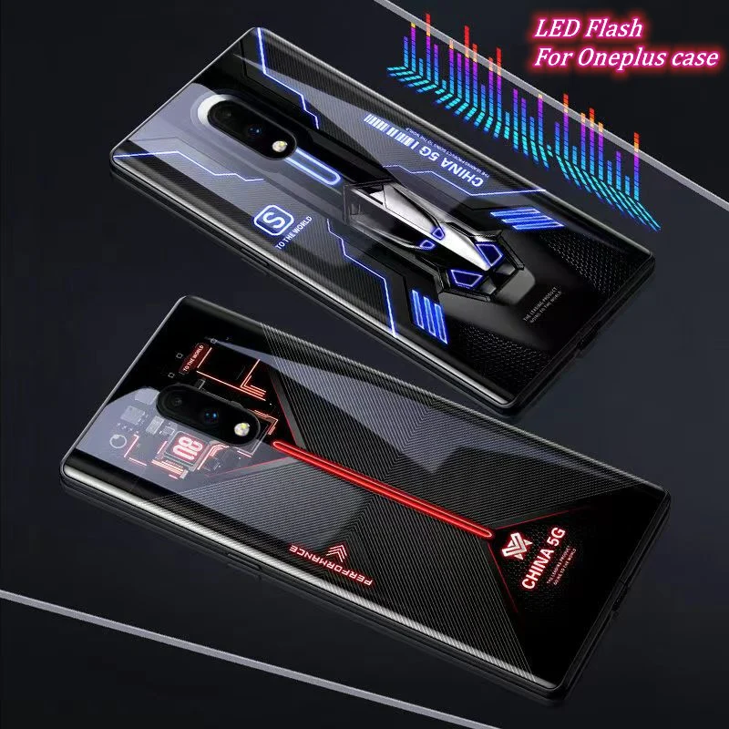 

Voice Control Glass Covers For Oneplus 9 Pro 9 9R 9RT 8 7 7T Pro 6 6T Nord N10 5G Luminous LED Call Light Flash Up Phone Cases