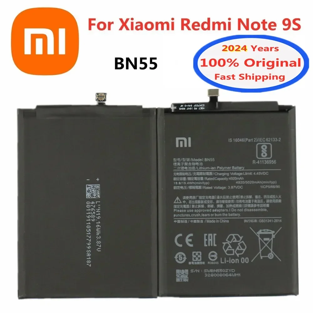 2024 года 100% оригинальный аккумулятор BN55 для Xiaomi Redmi Note 9S Note9S 9 S 5020 мАч мобильного