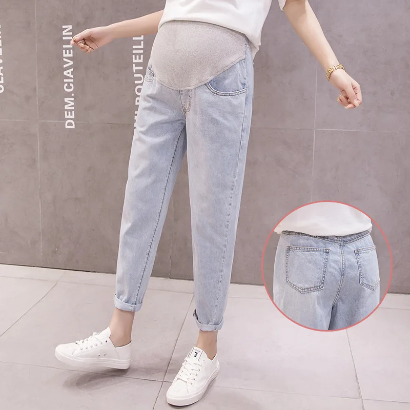 

Maternity wear 2022 summer new fashion harem straight jeans pregnant women nine points high waist support belly pants