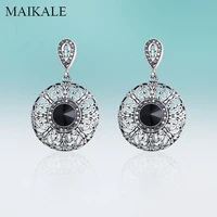 maikale vintage zinc alloy hanging big round hollow rhinestone drop earring jewelry for women high quality classic wholesale2022