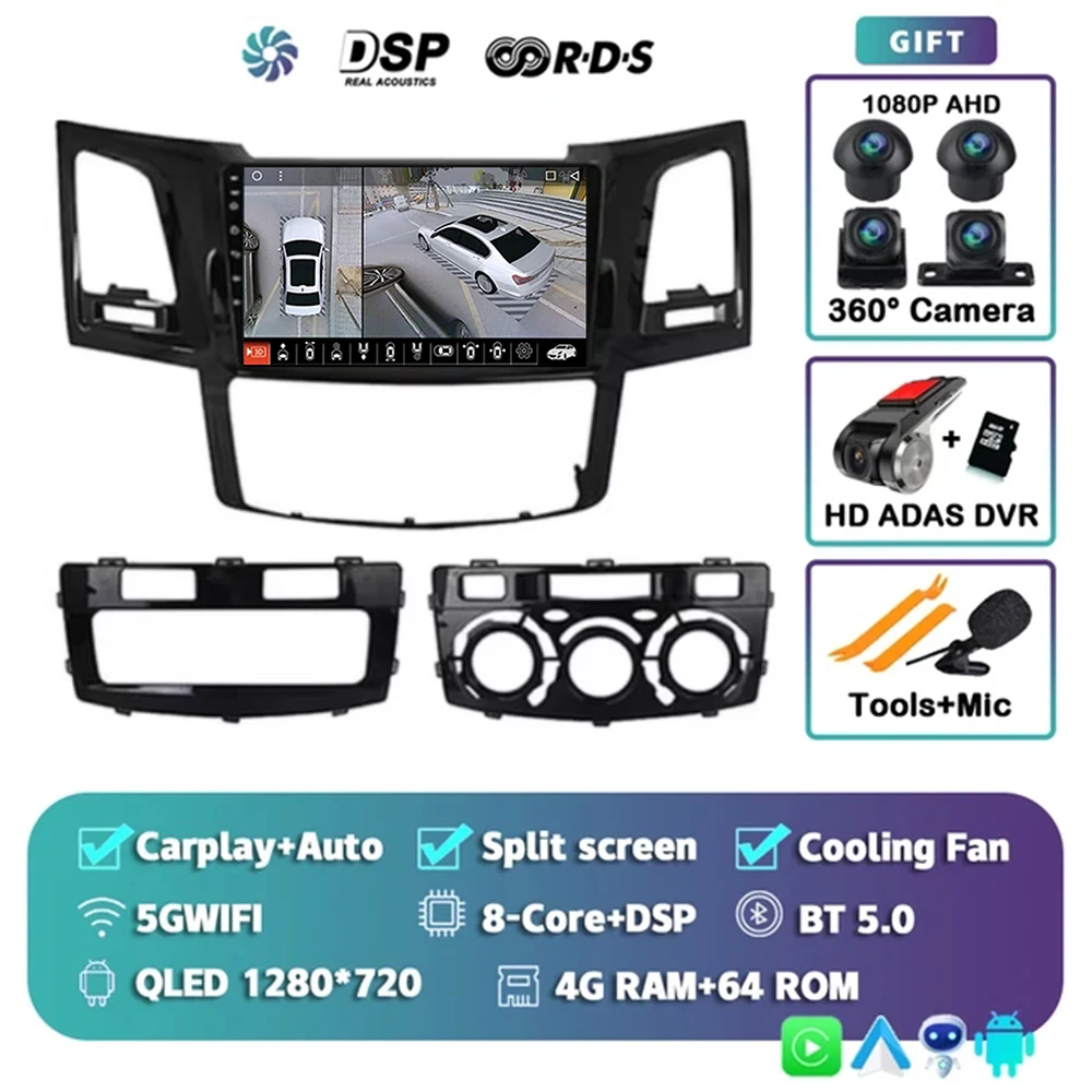 

Android 15 Carplay Auto для Toyota Fortuner Hilux MT 2007 2008 2012 2014 2015 Мультимедийный автомобильный радиоплеер DSP видео WIFI + 4G SIM