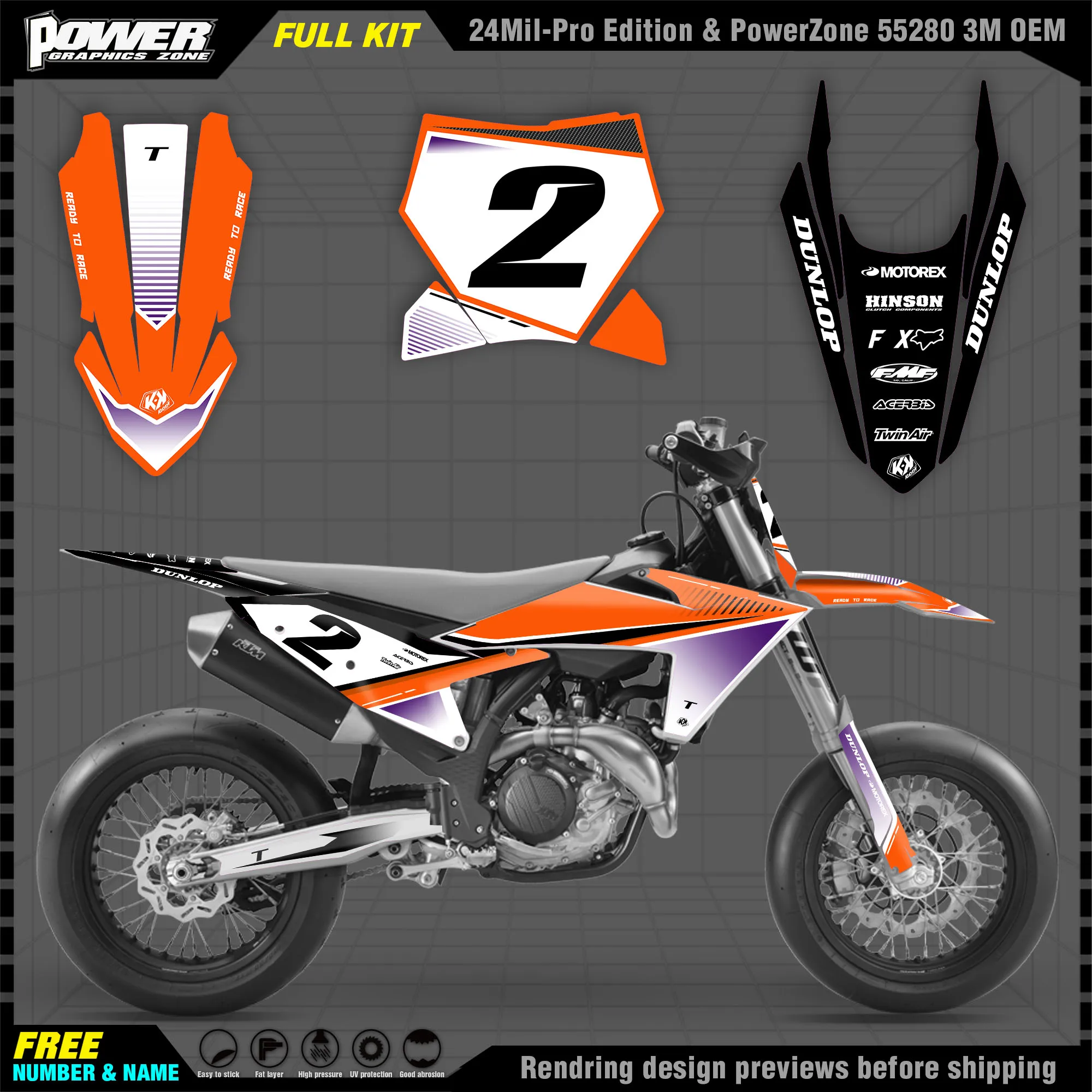 

PowerZone Custom Team Graphics Decals 3M Stickers Kit For KTM 22-23SXF 24-25 EXC Motorcycle Stickers 007