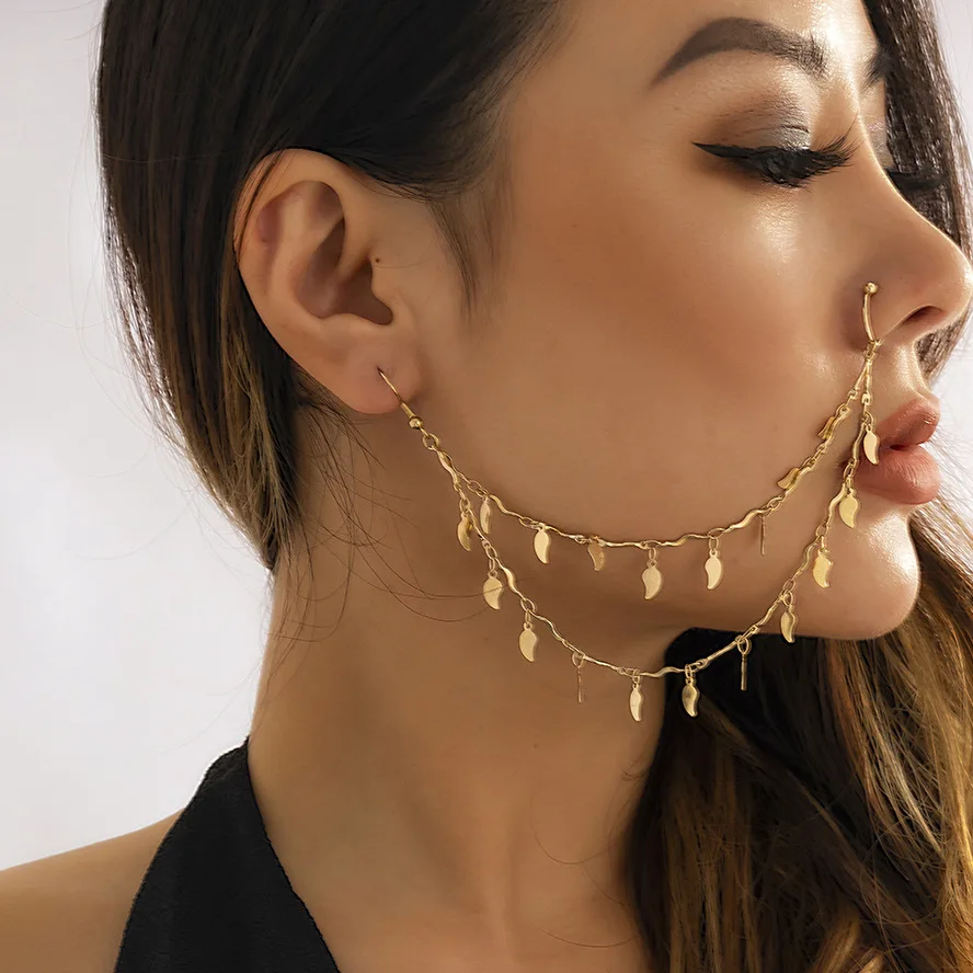 

Nose Piercing Chain For Nostril Septum Fake Silver Sterling New In Body Intimate Accessories Star Jewelry Nose Cuffs Non Pierced