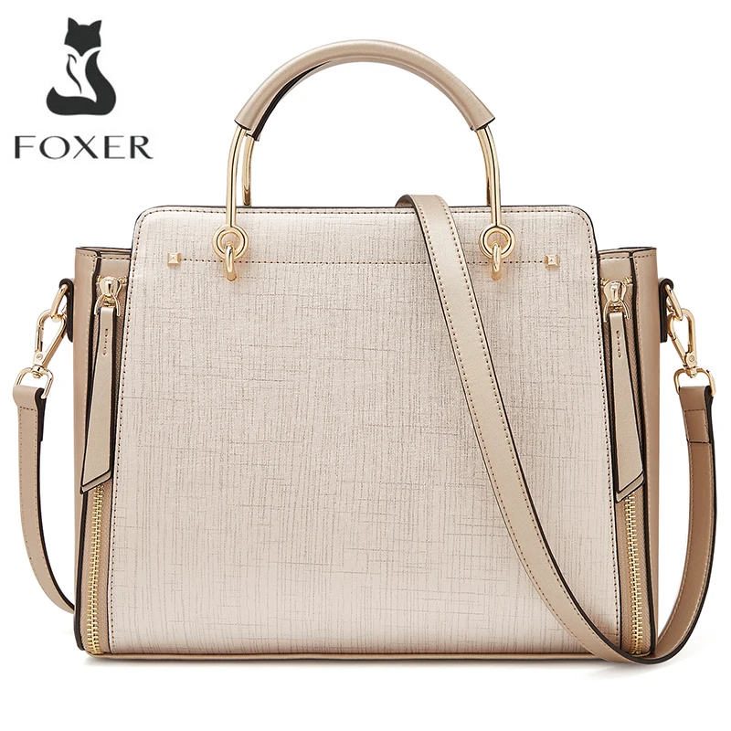 FOXER Women Commute Top Handle Bag Split Leather Crossbody Shoulder Bags Large Capacity Handbags Lady Office Purse Fashion Totes
