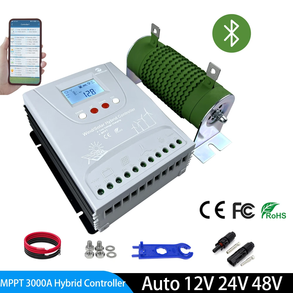 

12V 24V 48V MPPT Hybrid Wind Solar Booster Charge Controller With Free Dump load Bluetooth For 1500W Wind Turbine 1500W PV Panel