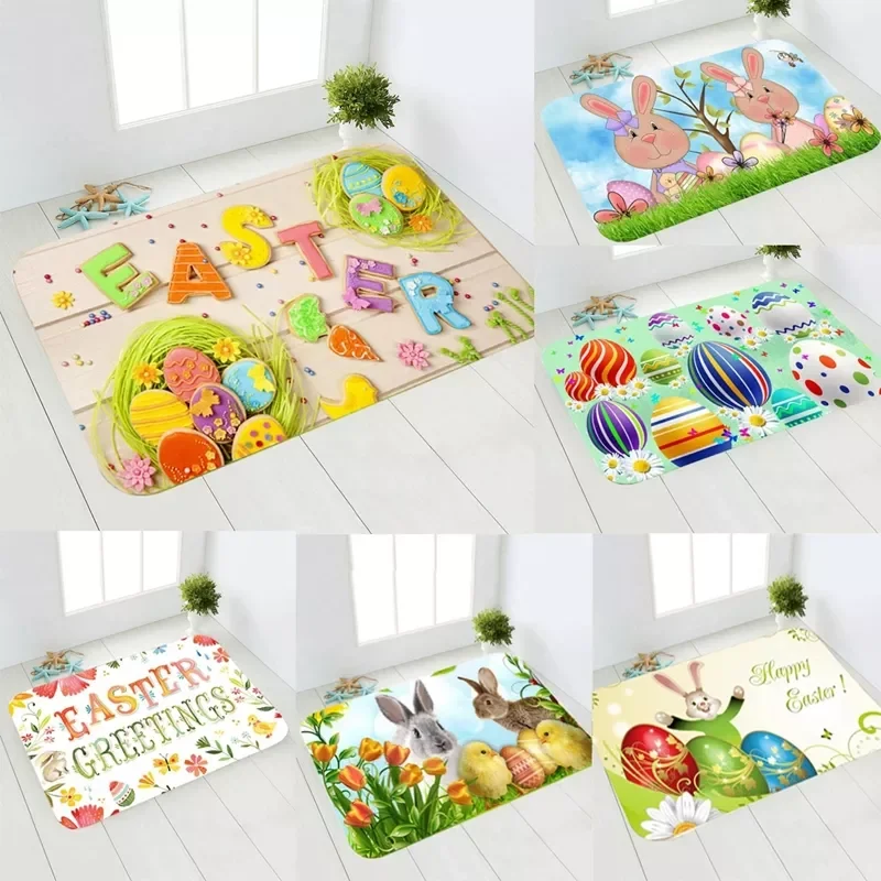 

Happy Easter Floor Mat Cartoon Rabbit Bunny Easter Eggs Door Mats Decoration For Home Living Room 40*60cm