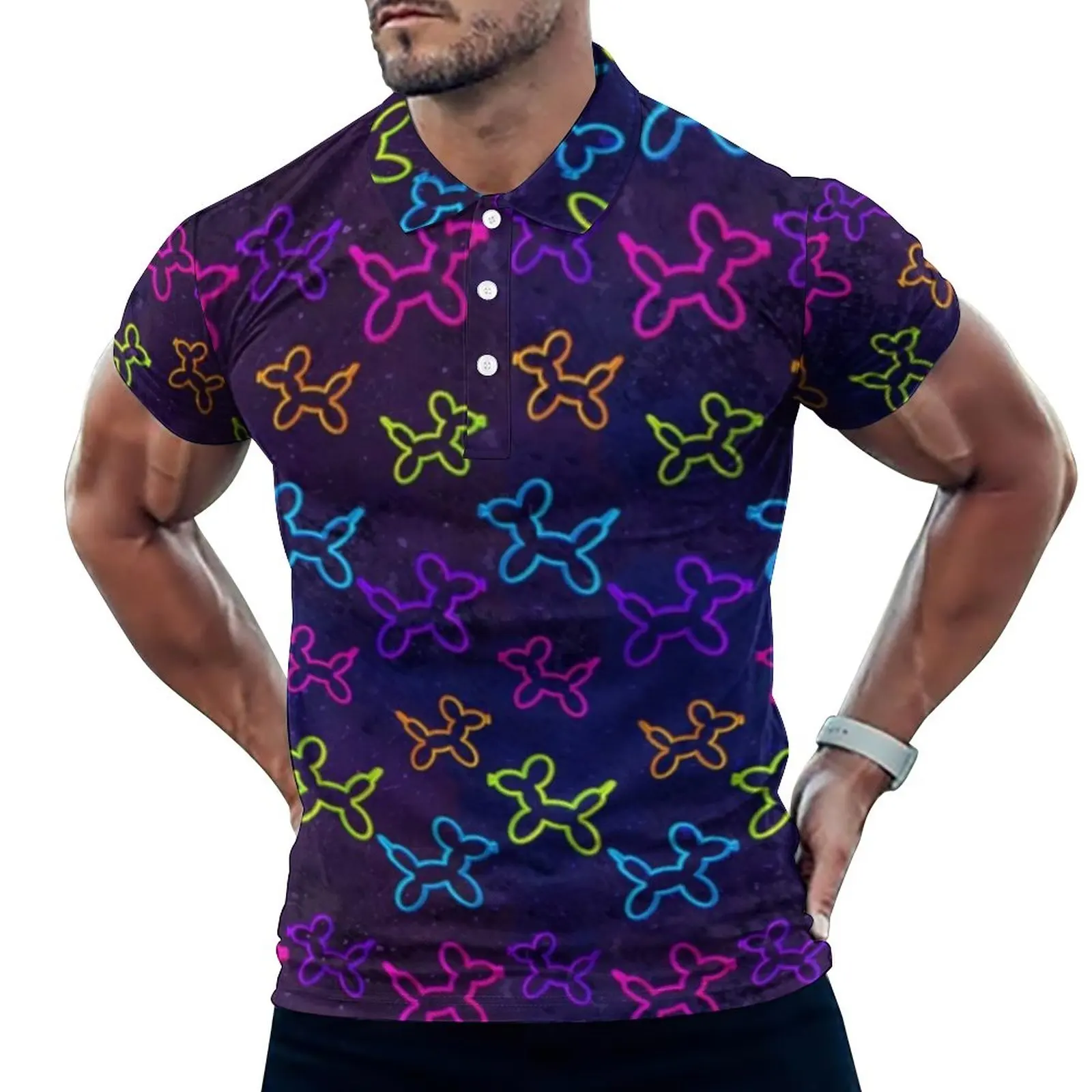 

Футболка-поло мужская с принтом животных, неоновая Пляжная футболка оверсайз с коротким рукавом и графическим принтом, с воздушными шарами ...