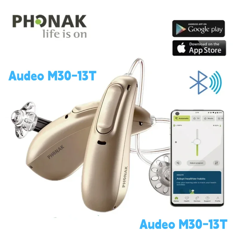 Фото Слуховой аппарат Phonak Audeo M30-13T, цифровой, 8-канальный, RIC, на 13 батареек, с программированием через ПК, Bluetooth и T-образным датчиком №2