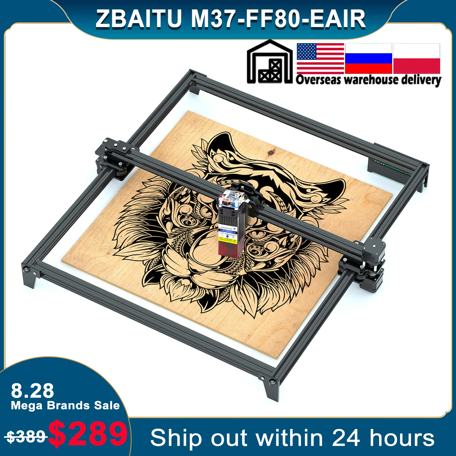 Лазерный гравер ZBAITU 32 бит с ЧПУ гравировальный станок регулируемым фокусом 80 Вт/40