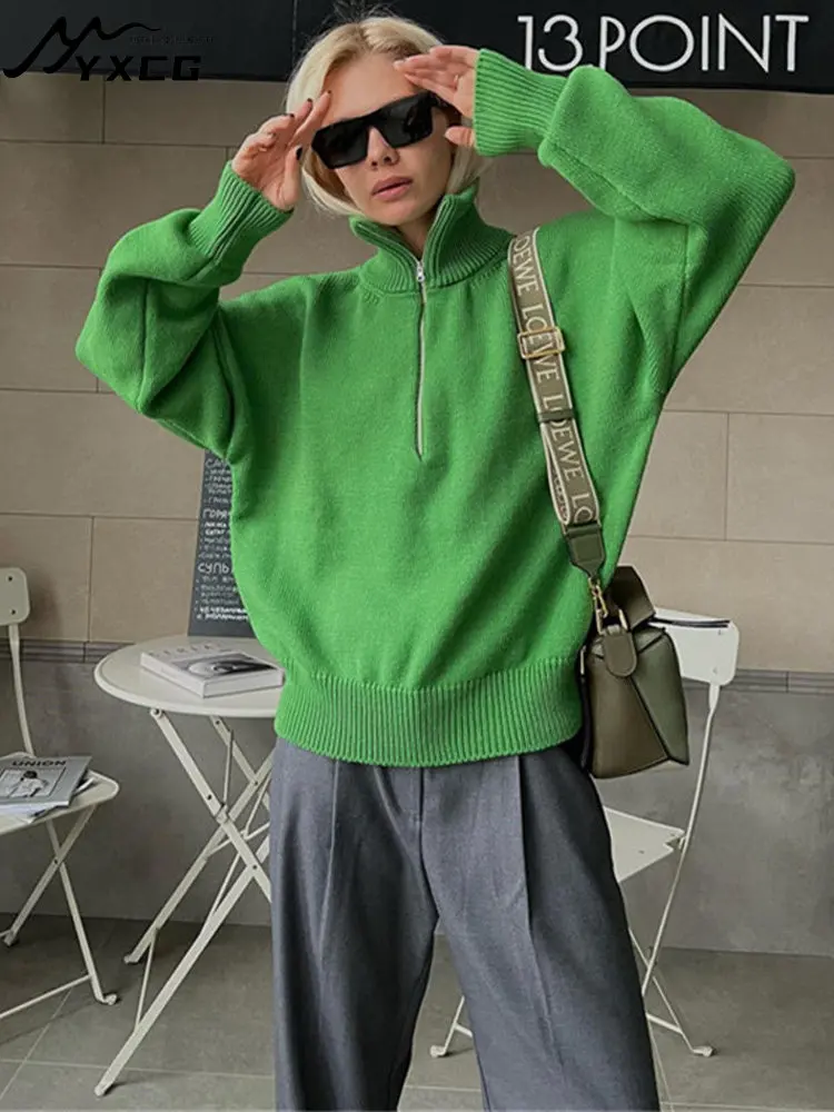 

Women Sweater 2022 Fashion Loose Zipper Knitting Sweaters Vintage Long Sleeve Female Pullover Tops Sweatshirts Warm Casual Tops
