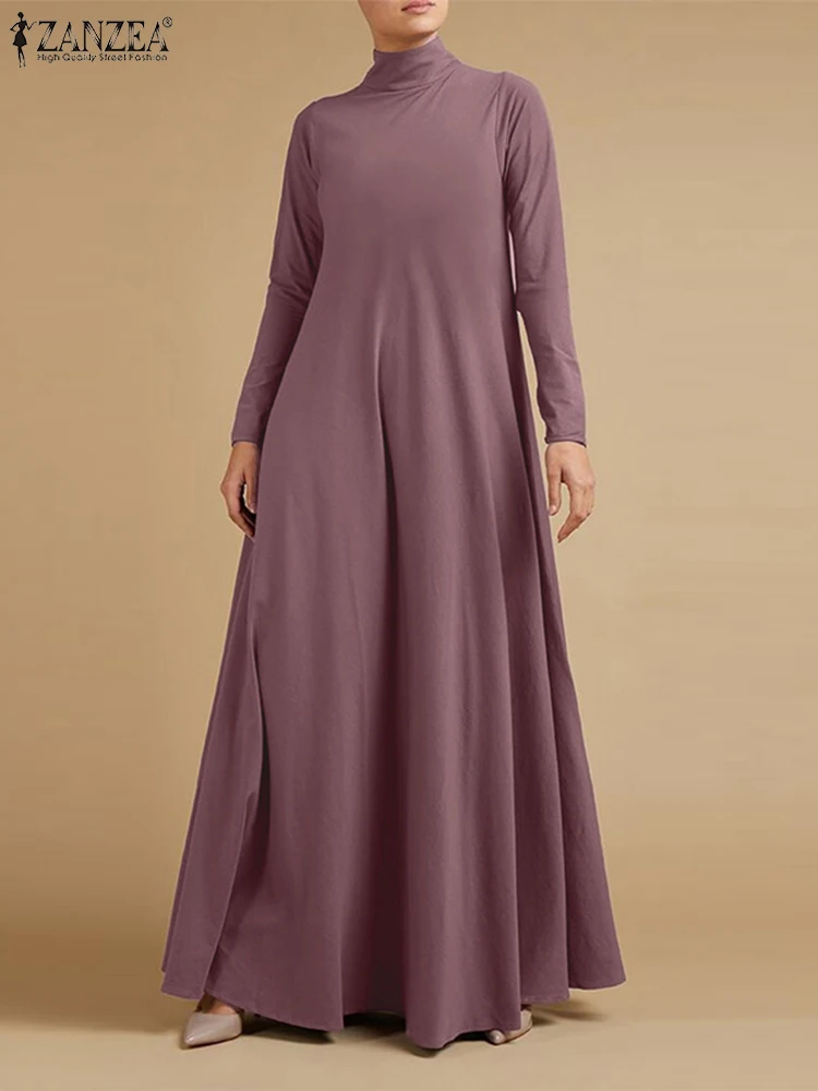 

Винтажное осеннее однотонное длинное платье, женский сарафан с высоким воротником 2023 ZANZEA, повседневное женское Платье макси с длинным рукавом, праздничное платье