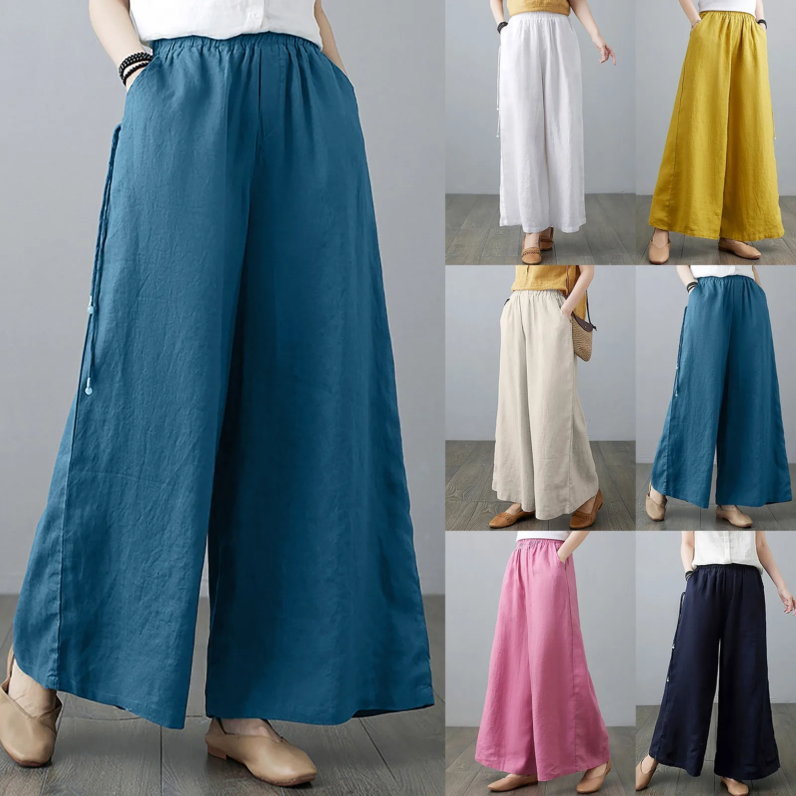 

Women's Oversized Pants Summer New Linen Nine-point Wide Leg Pants Casual Loose Street Straight Pants Trousers Korean Fashion