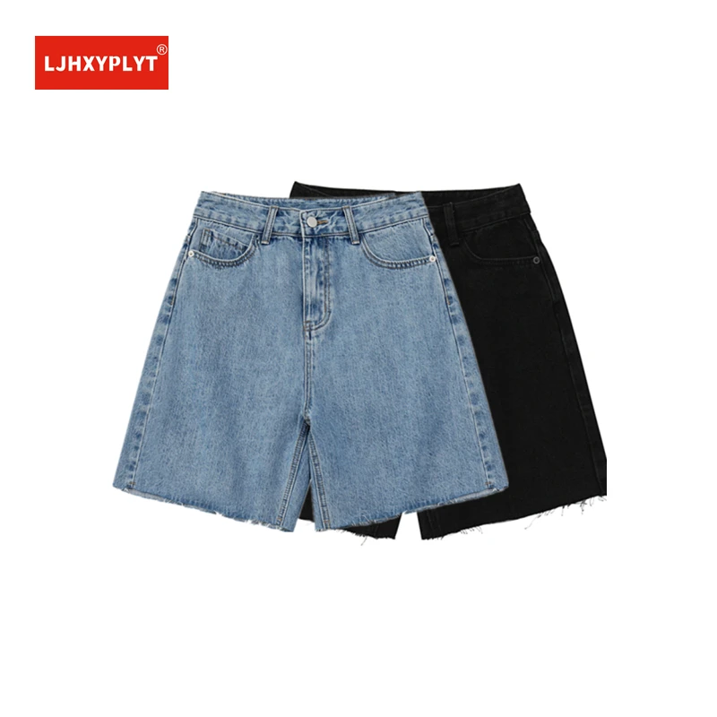 Шорты женские джинсовые с завышенной талией свободные короткие однотонные