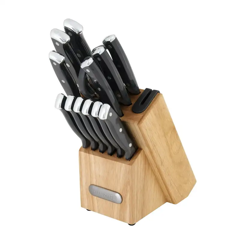 

Edgekeeper Triple Riveted Knife Block Set with BUILT in Sharpener 14-piece in Black Kitchen Knife With Storage Holder