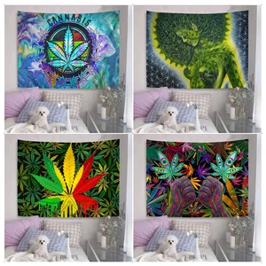 Trippy Weed Leaf Colorful Tapestry Wall Hanging Hanging Tarot Hippie Wall Rugs Dorm Wall Hanging Home Decor