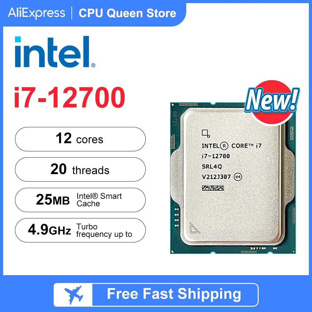 

NEW Intel® Core™ i7-12700 Processor 10 cores and 20 threads 25M Cache, up to 4.90 GHz LGA1700, supporting B660 and B760 no fan