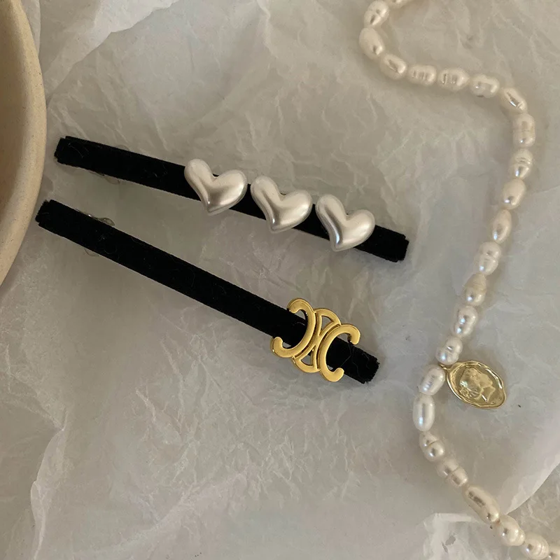 

Женская Винтажная заколка для волос, элегантная бархатная заколка для волос с жемчужинами и сердечками, весенние зажимы, аксессуары для волос