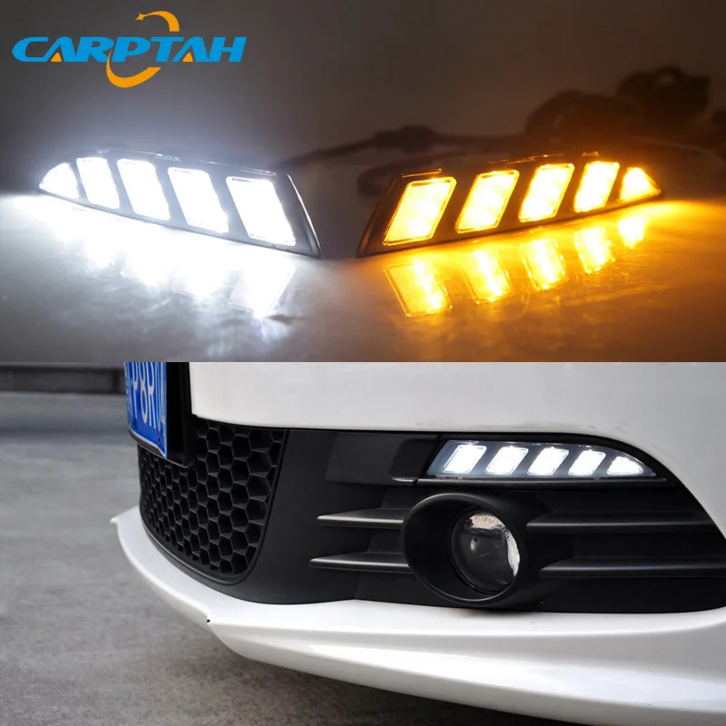 Светодиодный дневной ходовой свет для Volkswagen Scirocco 2011 - 2015, водонепроницаемый, 12В, желтый указатель поворота, DRL на бампере.